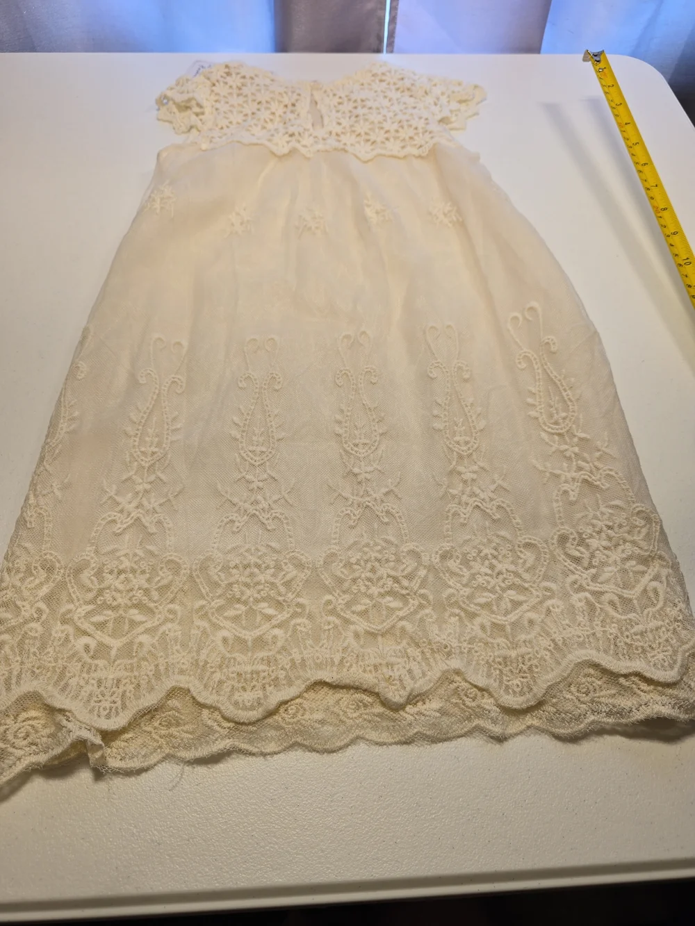 Girls' Cream Lace Dress - Elegant Embroidered Party Dress Christening 4t
